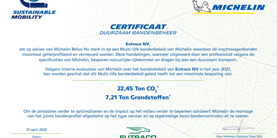 Certificat de Mobilité Durable Michelin.